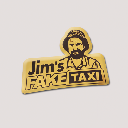 GOLD CHROME JIM'S FAKE TAXI STICKER
