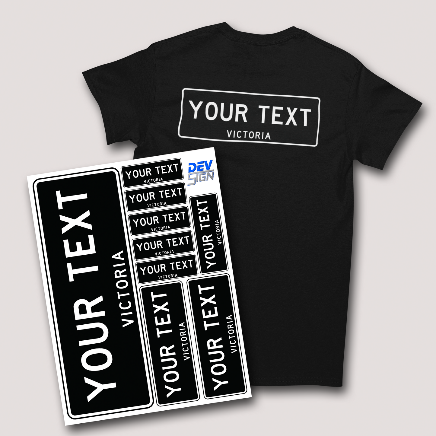 CUSTOM LICENSE PLATE T-SHIRT + STICKER SHEET BUNDLE